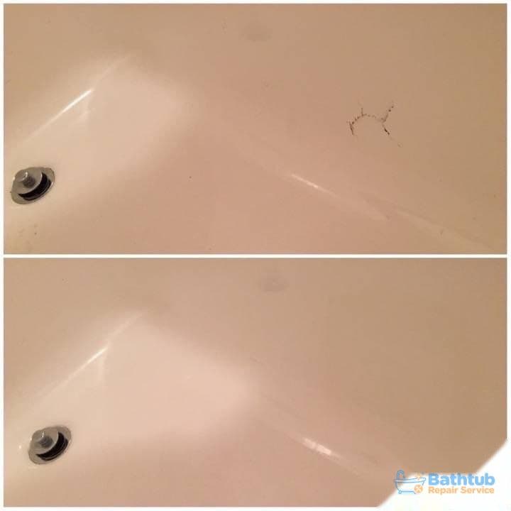 Bathtub crack repair, before and after, in Dallas, TX