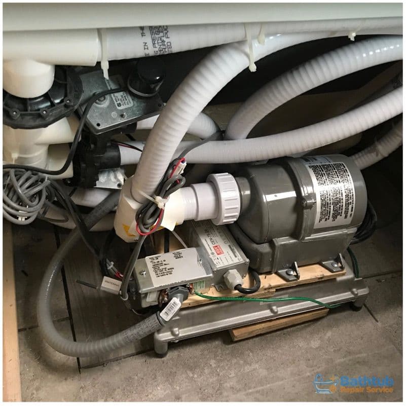 Kohler air bath blower and controls under the tub in Frisco, TX